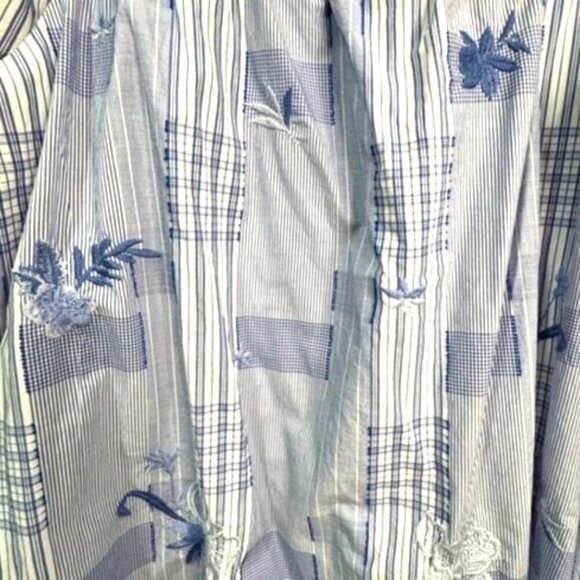 Johnny Was XL Marbella Square Neck Dress Blue Plaid Embroidered NWT MSRP $348 - Picture 7 of 8